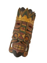 Mask Wood Carved Wall Art Tribal 19&quot; x 8&quot; Mesoamerican Aztec African God - £62.93 GBP