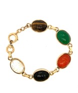 Vtg Gold Filled Multi Colored Stone Caved Scarabs Cabochon Link Bracelet... - €46,96 EUR