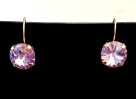 Swarovski Crystal Pierced Earrings Pink/Lavender 12mm Prong Set Rivoli Solitaire - $19.74