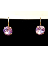Swarovski Crystal Pierced Earrings Pink/Lavender 12mm Prong Set Rivoli S... - £15.59 GBP