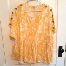 22-24 Cato Yellow Floral Short Sleeve Top Part Linen Plus Size 2X? - £17.86 GBP