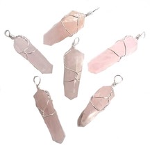 6 Pc Lot Rose Quartz Wire Wrapped Bullet Shaped Pendant Crystal RK012 Jewelry - £11.20 GBP