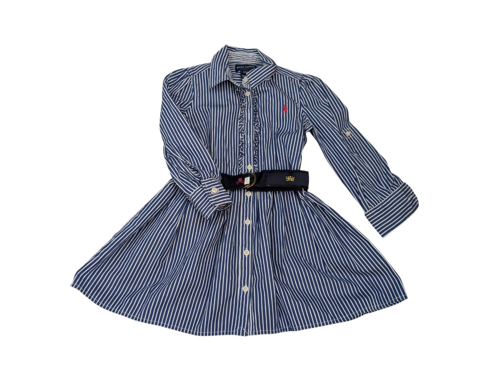 Girls 3T Ralph Lauren Blue Pinstripe ShirtDress With Belt Excellent Condition Item image 7
