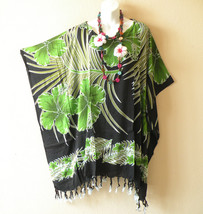 KB373 Black Floral Batik Plus Poncho Caftan Hippie Tunic Blouse Top up t... - £19.90 GBP