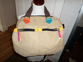 SASHA CANVAS FABRIC SATCHEL TOTE HANDBAG PURSE NWT TAN DETACHABLE SHOULD... - $15.00