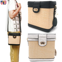 Woven Square Straw Bum Leather Fanny Pack Cross Body Messenger Bag Purse Travel - £28.17 GBP