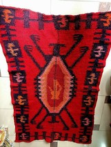 Antique Albanian traditional carpet kilim wool eagle red rug-145 cm x 92 cm-rar - $178.20