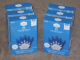 Lot of 6 Holiday Time 50 BLUE Mini LED Christmas Lights - 9.5&#39; Lighted L... - $29.99
