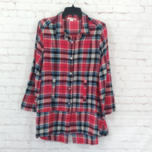 Simply Noelle Flannel Shirt Womens Small Medium Red Plaid Roll Tab Tunic Cotton - £19.74 GBP