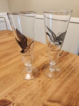 Pair of Pilsner Beer Glasses Federal Glass Canada Goose &amp; Canvasback Silver Rim - £7.02 GBP