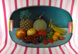 Kitschy 1960s Holmar Lacquer Ware Fruit Graphic Avocado GRN Backing Serving Tray - £22.50 GBP
