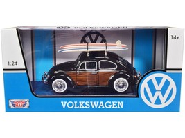 1966 Volkswagen Beetle Black with Wood Panels and Two Surfboards on Roof Rack 1 - £33.59 GBP