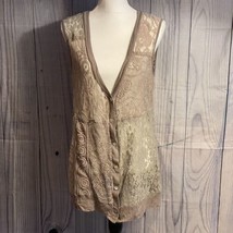 Daytrip Button Down Sleeveless Vest, Size Large, Brown, Lace, Cotton Blend - $21.99