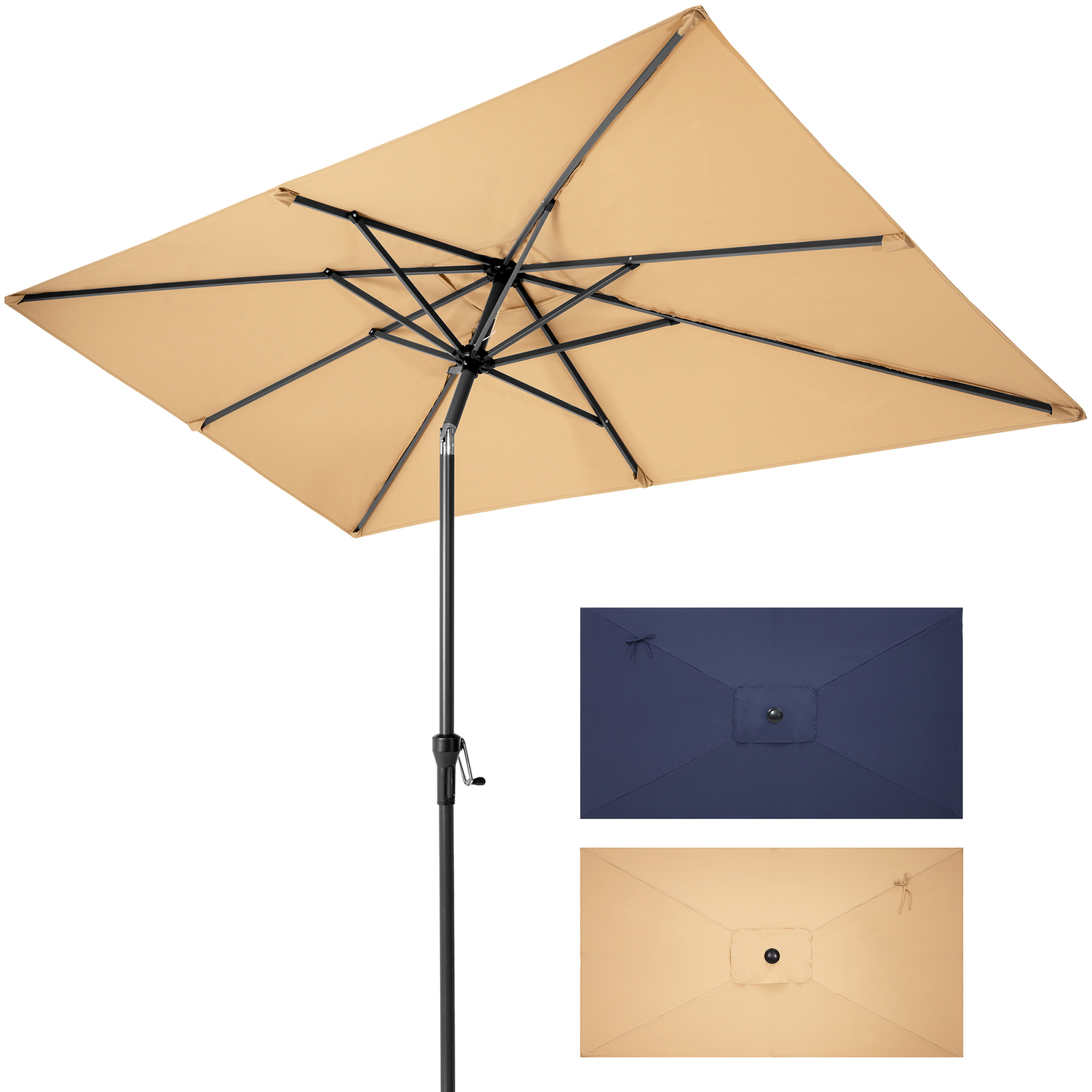 9&#39; Tan Polyester Rectangular Tilt Market Patio Umbrella - $180.70