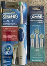 Oral-B Vitality Floss Action Rechargeable Toothbrush + 3 Floss Action Br... - £18.90 GBP