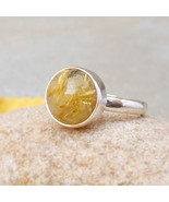Natural Yellow Rutilated Quartz Sterling silver Ring Yellow Rutile Ring ... - £20.38 GBP