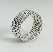 Size 8 Tiffany Somerset Mesh Basket Weave Ring in Sterling Silver Unisex - £259.79 GBP