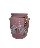 Vtg Mexican Pottery Vase Pink with Hand Painted Feathers Leather Cord wi... - $534.96 MXN