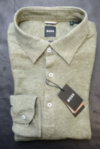 Hugo Boss Mens Hank Slim Fit Green Jersey Cotton/Linen Polo Shirt L 42 16.5 - $97.43