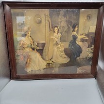 Large Portrait Print 3 Ladies In The Parlor By Frederic Mizen Original Frame Old - £80.41 GBP