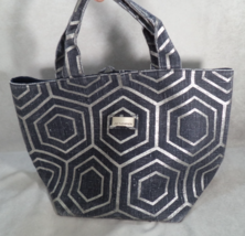 Jim Thompson Medium Canvas Geometric Tote Bag Purse Two Handles Blue Silver - $21.73