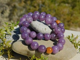 Purple Lepidolite Natural Gemstone Bracelet for Calm Emotions to Relieve Stress - £15.96 GBP+