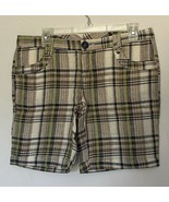WOMENS OLIVE GREEN WHITE BEIGE BLUE PLAID BERMUDA SHORTS SIZE LARGE NEW ... - $7.00