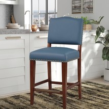 Stationary Faux Leather Blue Counter Stool with Nail Heads - Blue - £149.45 GBP