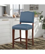 Stationary Faux Leather Blue Counter Stool with Nail Heads - Blue - £146.22 GBP