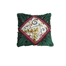 Luxury Pillow, Beautiful Design, High Quality Green Velvet, Floral Cotton, 18x18 - £79.13 GBP