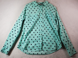 Merona Shirt Women Medium Green Polka Dot Pockets Long Sleeve Collar Button Down - £7.50 GBP