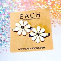 EACH Jewels Flower Daisy Hair Clip Barrette 2 Pack Pearl White &amp; Gold Br... - £15.85 GBP