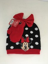 MINNIE MOUSE DISNEY, Hat &amp; Mitten, Knit Winter Beanie, Polka Dots &amp; Bow NEW - $9.75