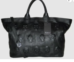 NEW IO PELLE Italy Large 3D Skull Leather Crossbody Handle Tote Bag Black - $197.97