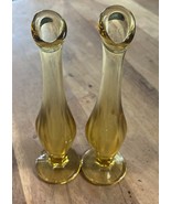 2 Vintage Honey Amber Swung Art Glass Vases Mid Century 7.25” - $279.47 MXN