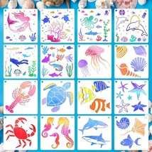 Ocean Art Stencils - 16-Piece DIY Sea Creature Templates for Scrapbook, Wall Dec - $32.66