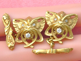 ANTIQUE .20ctw DIAMOND 18K MYTHOLOGICAL DRAGON CAT BAT 16.9 gr. CUFFLINK... - $2,553.21