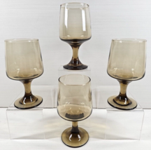 4 Libbey Tawny Accent Water Goblets Set Vintage Elegant Brown Stemware Retro Lot - £35.89 GBP