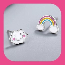 Brand New Adorable Miniature Happy Rainbow Cloud Stud Earrings Perfect Gift - £4.79 GBP