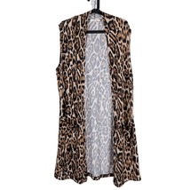 A.gain Cardigan Sweater L Womens Leopard Print Brown Long Sleeveless Str... - £15.55 GBP