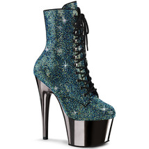 PLEASER Sexy 7&quot; Heel Chrome Platform Turquoise Rhinestones Covered Ankle Boots - £102.78 GBP