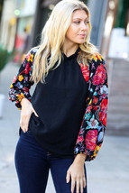 Be Yourself Black Sequin &amp; Floral Embroidery Print Mock Neck Top - £29.88 GBP