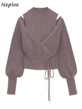 Neploe neck Drawstring Puff Sleeve  Sweaters Sweet Loose  Strapless Women Tops   - £104.18 GBP