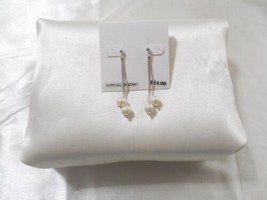 Department Store 2-1/8 &quot;Silver Tone Sim. Pearl Linear Dangle Drop Earrin... - $10.55