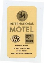 International Motel Business Card Sault Ste Marie Michigan Mileage Chart  - $9.90