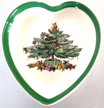 Spode Heart Shaped Dish Christmas Tree Green Trim Earthenware 4 1/4&quot; England - £14.90 GBP
