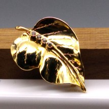 DImensional Autumn Leaf Brooch, Vintage Polished Gold Tone Botanical Pin with Be - £25.51 GBP