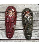 Vintage Indonesian Wood Mask Lot Hand Carved Tribal Art Painted Face Gre... - $107.60 CAD