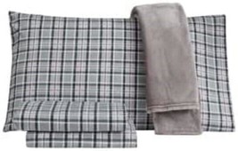 Tradition Collection Three Piece Sheet Set With Plush Throw, Queen, Charcoal - £15.82 GBP