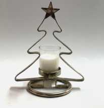 Christmas Tree Silverplate Tealight Candle Holder Holiday Decor 7&quot; - $19.99